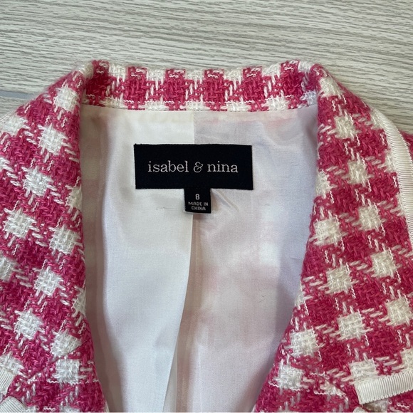 Isabel & Nina Pink White Tweed Blazer Skirt Set Coquette Chic Women’s size 8 - Picture 7 of 17